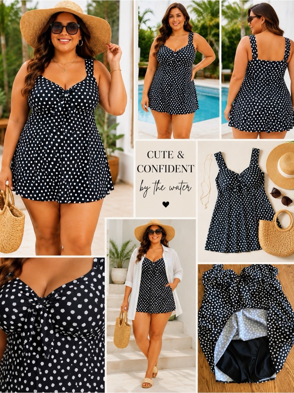 CROFT & BARROW Black Polka Dot One Piece Swimsuit Dress